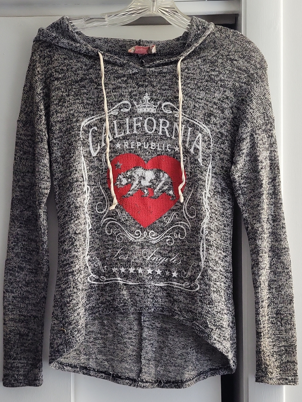 California Republic Heather Gray Hoodie Sweater with Red Heart Graphic